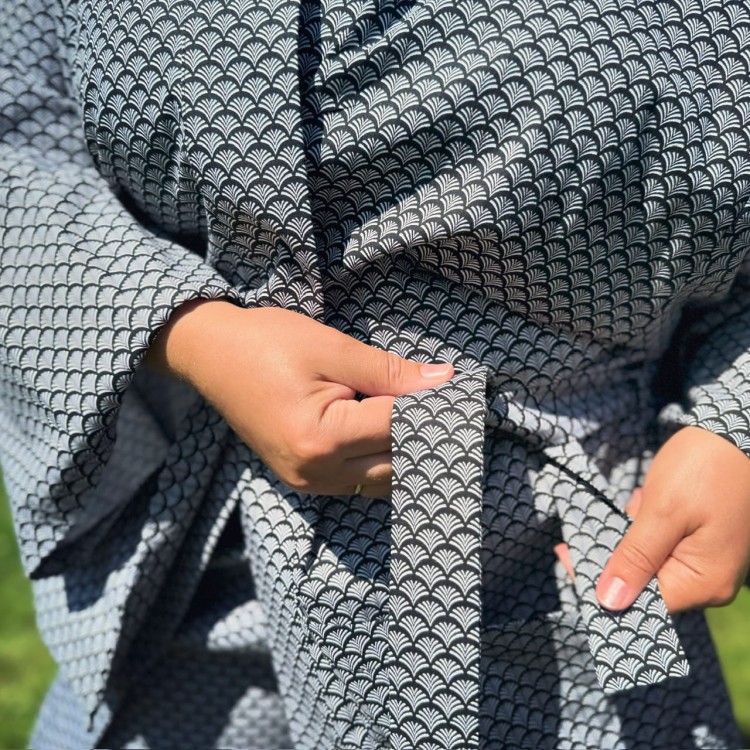 kimono męskie czarno białe wachlarze bawełna popelina unisex damskie krótkie wiązane pasek kieszenie