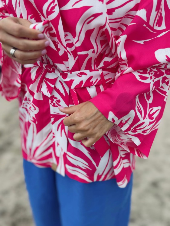 koszula pink kimonowa wiskoza kwiaty hawaje