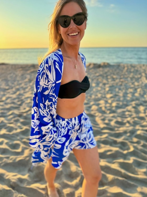 blue na lato niebieski Hawaii set szorty koszula kimonowa zestaw