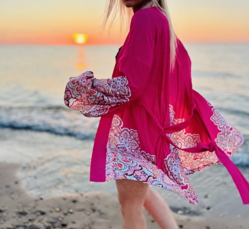 rent pink róż kimono szorty