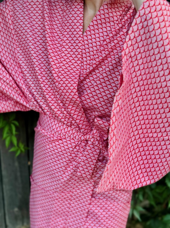 kimono męskie damskie unisex czerwono białe wachlarze bawełna popelina