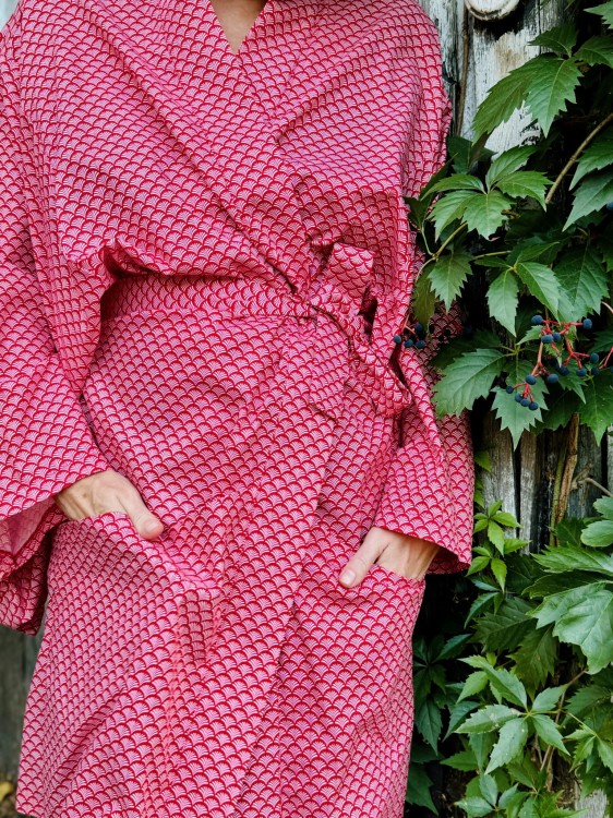 kimono męskie czerwono białe wachlarze bawełna popelina