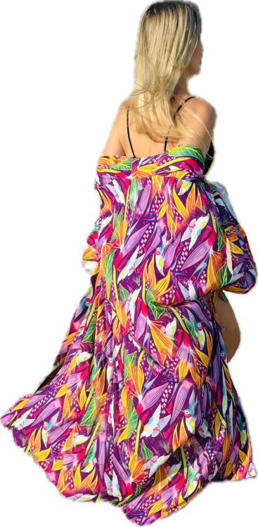 kwiaty fiolet kolory kimono długie