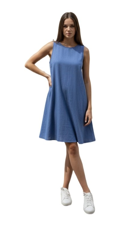 blue indigo dress mini linen