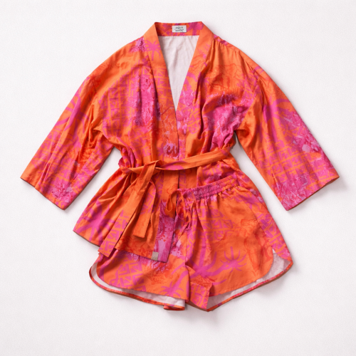 zestaw kimono szorty neon wiskoza pomarańcz
