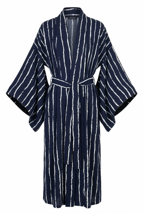 kimono granatowe fale białe długie wiskoza