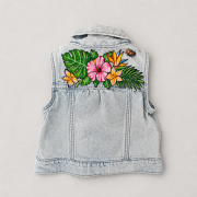 jeans kurtka malowana kwiaty aloha vintage