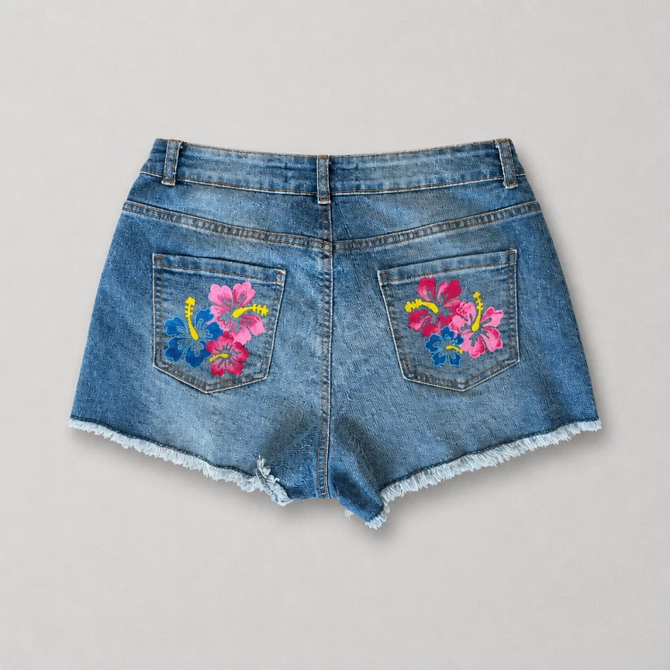 kwiaty aloha jeans szorty vintage