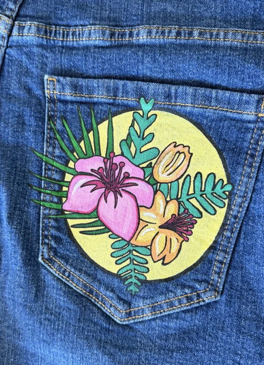 kwiaty jeans vintage malowane