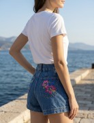 szorty jeans vintage malowane aloha kwiaty