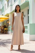 wiskoza sukienka dress long długa beżowa elegancka wakacyjna