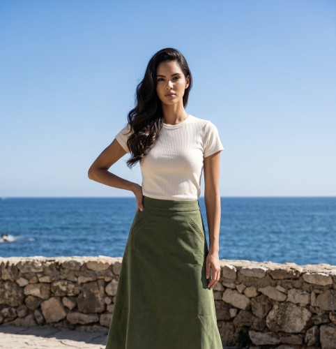 khaki spódnica shirt jeans full colour zielona