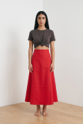 red spódnica shirt czerwona jeans full colour
