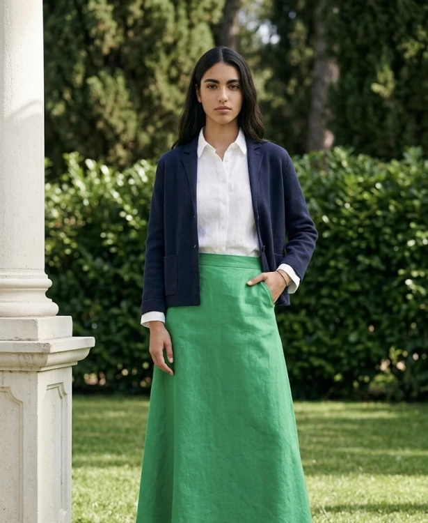 zielona spódnica shirt jeans full colour long długa