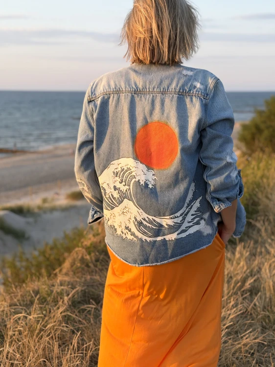 słońce kurtka fala handmade jeans