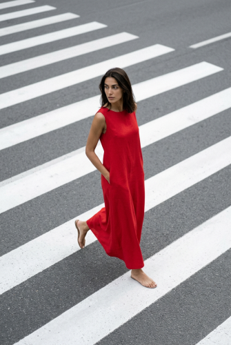 red dress czerwona sukienka długa long wiskoza elastan wakacyjna