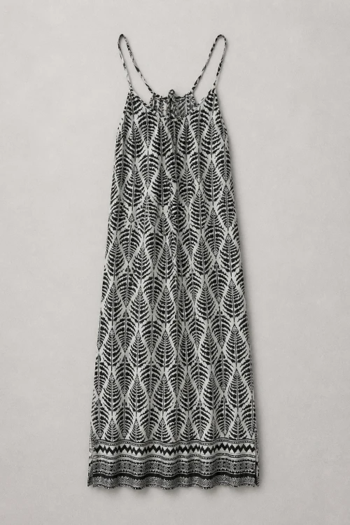 sukienka wakacyjna paprocie czarno biała długa long dress Summer