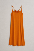 len wiskoza sukienka pomarańczowa na szelkach z klieszeniami Orange długa wakacyjna dress