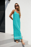 Turkusowa sukienka blue lagoon dress long wiskoza