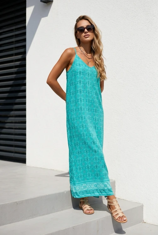 Turkusowa sukienka blue lagoon dress long wiskoza