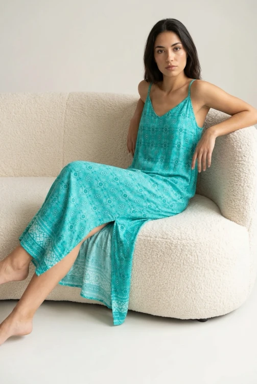Turkusowa sukienka blue lagoon dress long wiskoza