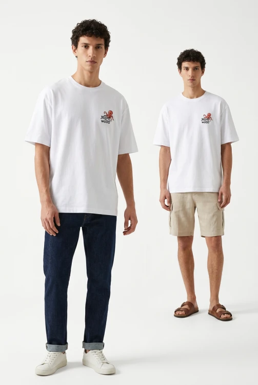 koszulka octopus ośmiornica draft ręcznie malowane wave wood tshirt unisex men męska