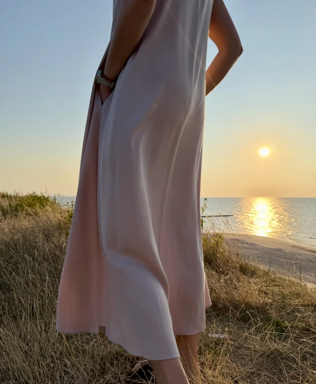 beż sukienka beżowa długa dress creme wakacyjna kieszenie twill wiskoza