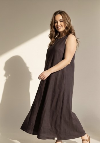 sukienka dress brąz brown maxi len long kieszenie