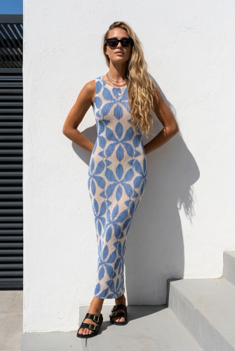 tuba tube sukienka w kwiaty summer blue siateczkowa długa dress bawełna