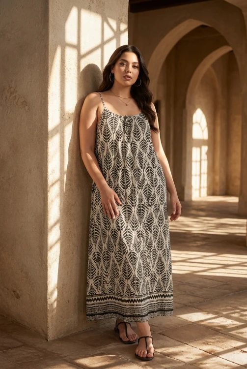 sukienka wakacyjna paprocie czarno biała długa long dress summer wiskoza xl