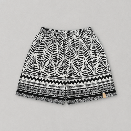 szorty paprocie fern shorts black white liście wiskoza