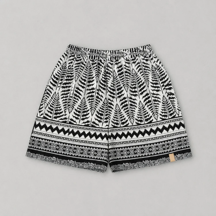 szorty paprocie fern shorts black white liście wiskoza