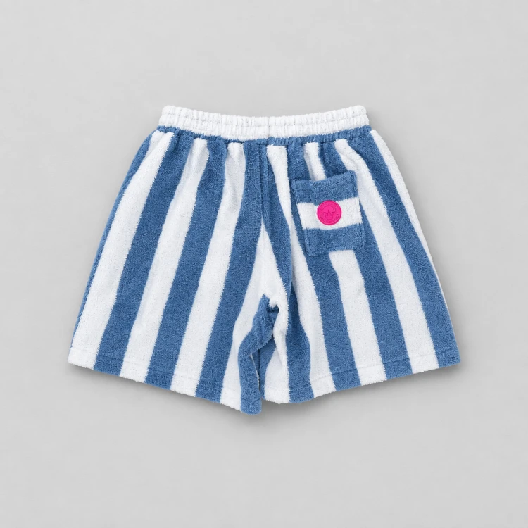 paski kolor frotte spodenki stripes szorty shorts niebieskie białe kieszeń pasy