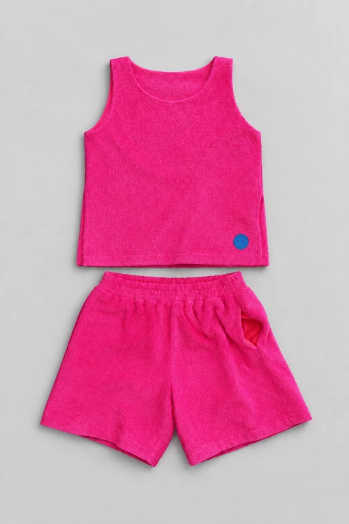 magenta spodenki shorts szorty róż różowe frotte top bluzka