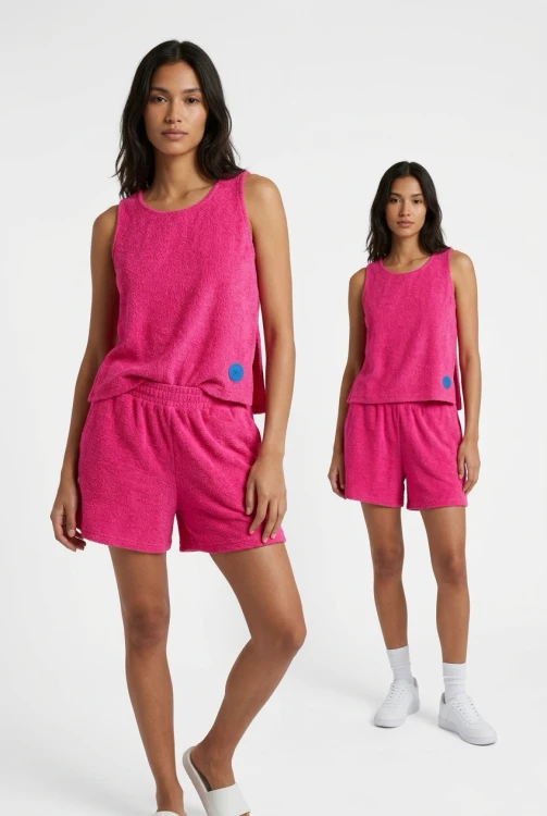 magenta spodenki shorts szorty róż różowe frotte top bluzka