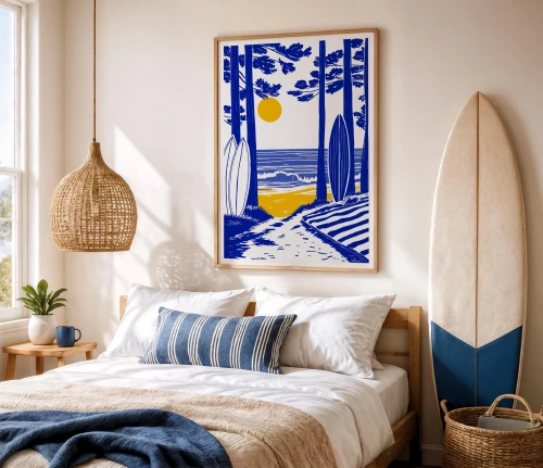 grafika ilustracja surfing ocean plaża spacer las fale kobalt kilmo studio