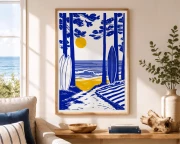 grafika ilustracja surfing ocean plaża spacer las fale kobalt kilmo studio france