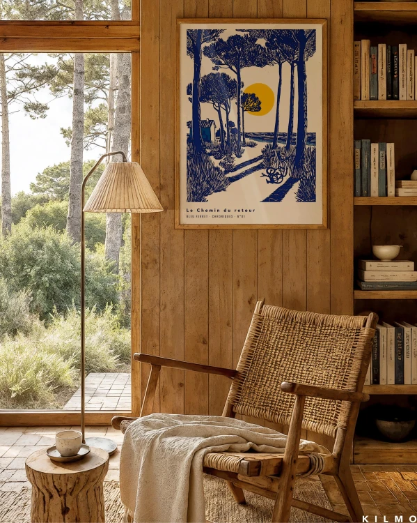 grafika ilustracja surfing domek chatka ocean plaża las kobalt kilmo studio słońce rower droga