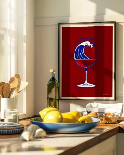 grafika ilustracja kobalt kilmo studio fala wino kieliszek bar kuchnia