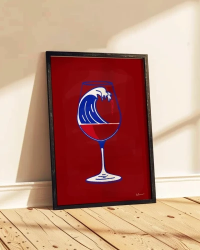grafika ilustracja kobalt kilmo studio fala wino kieliszek bar kuchnia