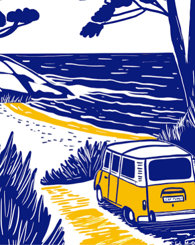grafika ilustracja ocean plaża las kobalt kilmo studio bus plaża miejsce droga mpiasek