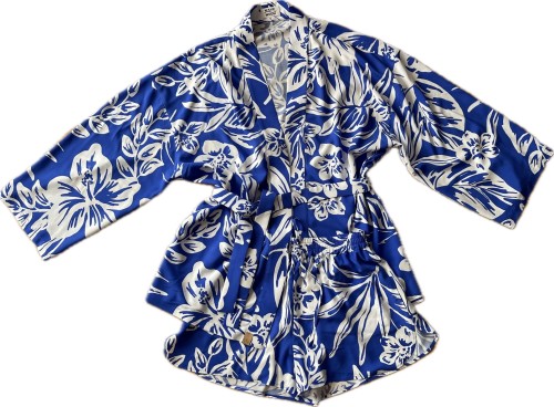 blue niebieski Hawaii set szorty koszula kimonowa zestaw