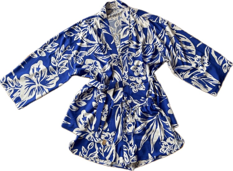 blue niebieski Hawaii set szorty koszula kimonowa zestaw