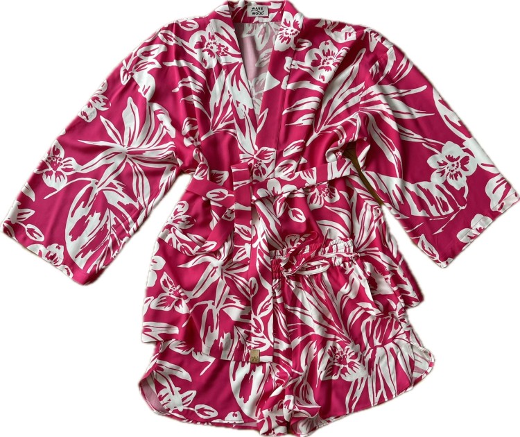 pink róż Hawaii set szorty koszula kimonowa zestaw