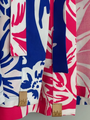 blue pink róż niebieski Hawaii set szorty koszula kimonowa zestaw
