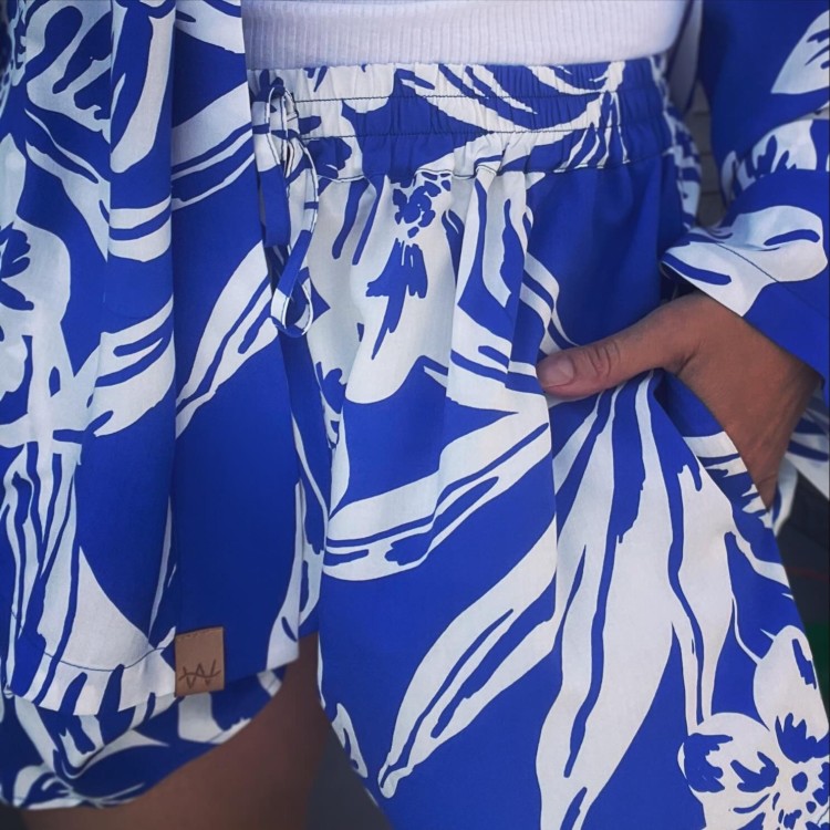 spodenki blue niebieskie kwiat hawajskie wiskoza